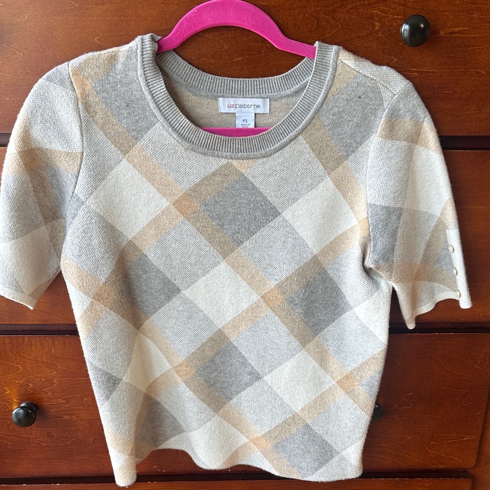 Liz Claiborne Argyle Blouse - Gray and Tan